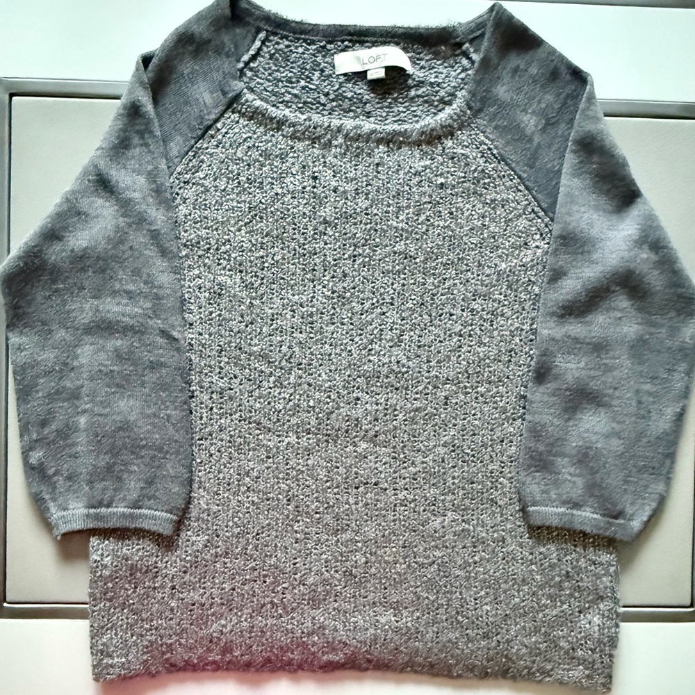 LOFT Essential Silver Shimmer Sweater | Wool Blend | 3/4 Sleeves | Size XS | EUC